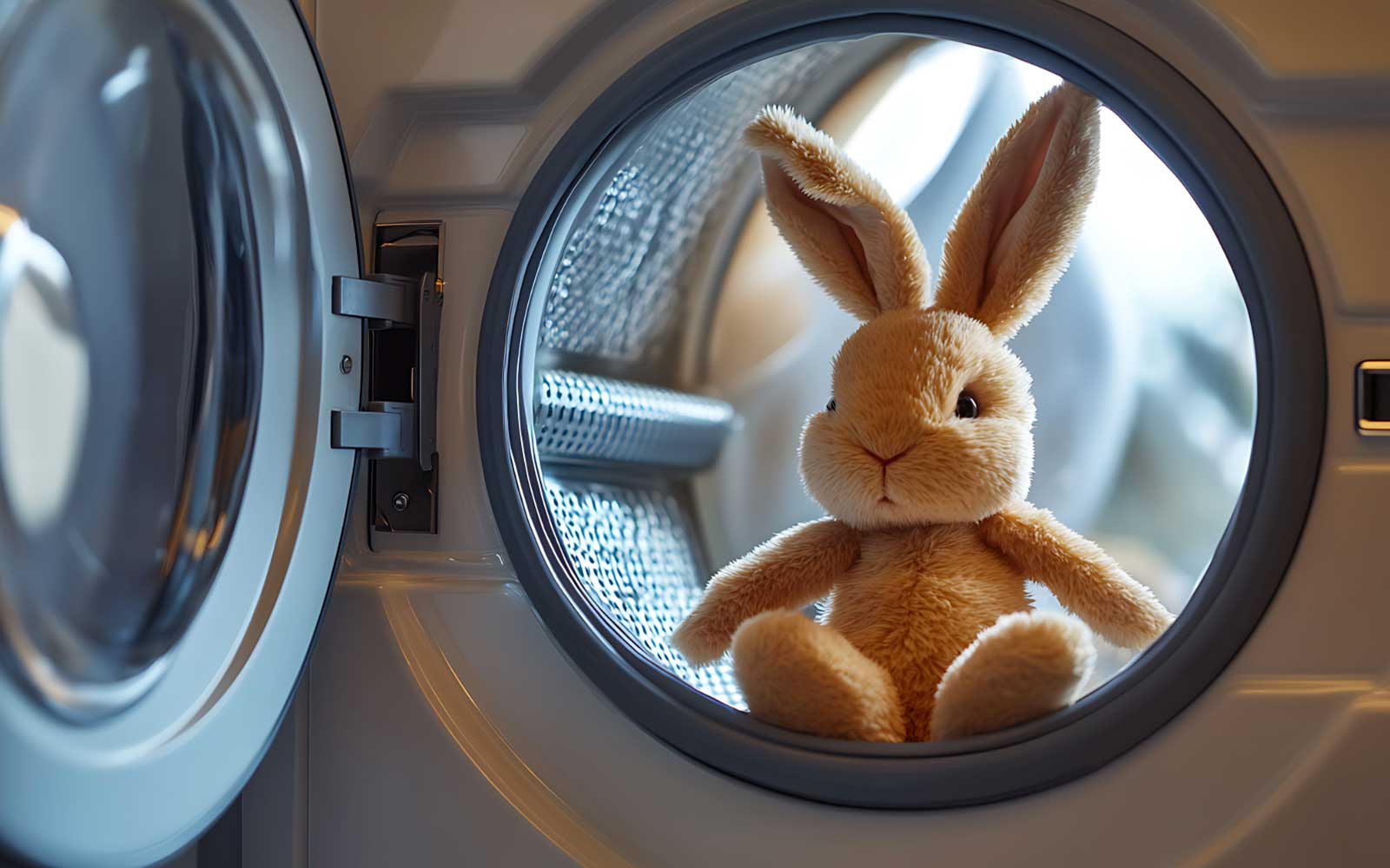 peluche lapin dans machine à laver
