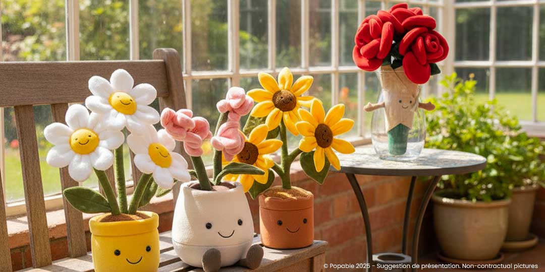 peluches fleurs Jellycat dans véranda