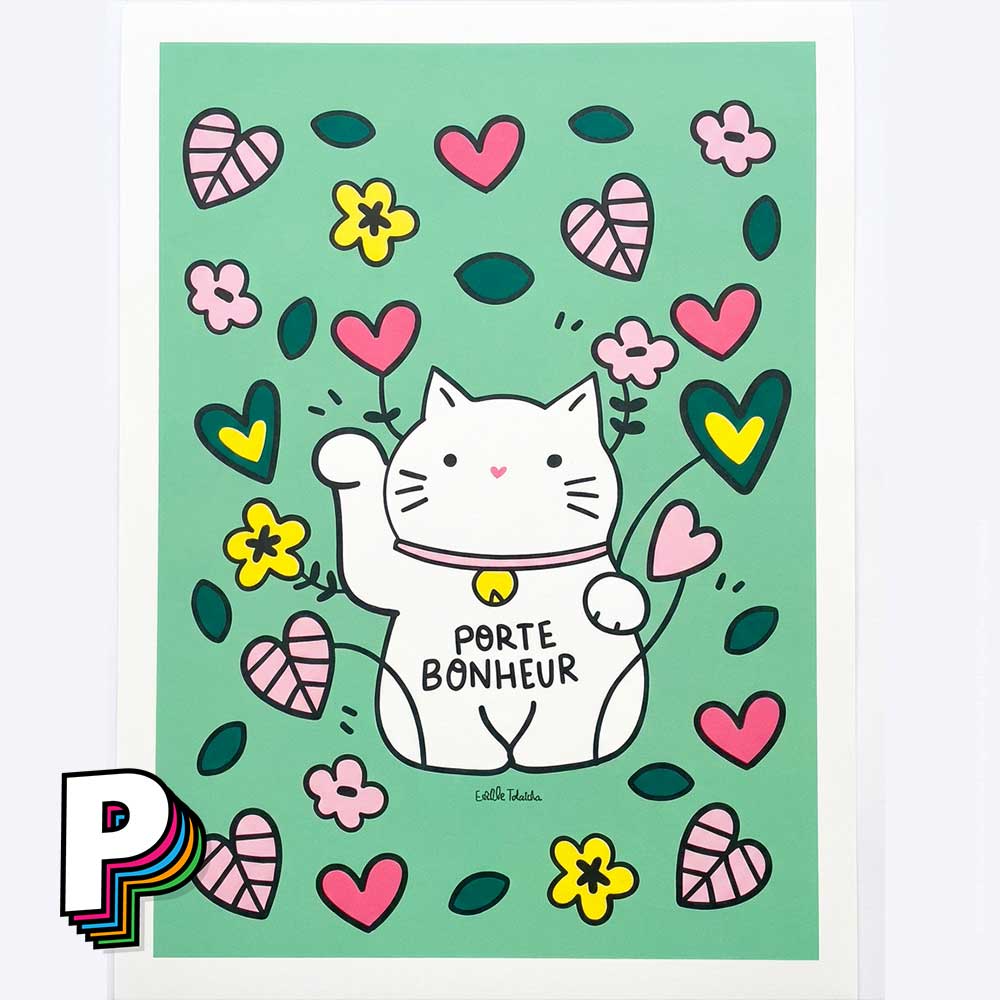 Affiche fun Chat porte-bonheur – Poster décalé format A3