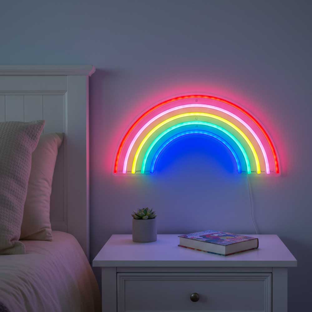 Néon Arc-en-ciel mural Pasteq accroché mur chambre adulte