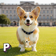 Porte-clé Betty Corgi de Jellycat sur collier d'un corgi de la reine d'angleterre