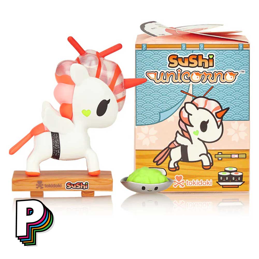 La boite, la figurine et les accessoires : Blindbox Sushi Unicorno Tokidoki