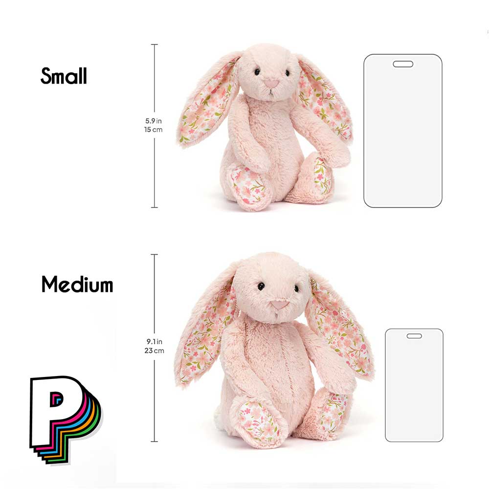 Dimensions peluche lapin rose Blossom Jellycat