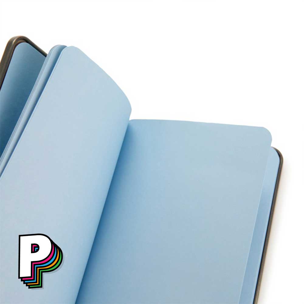 Carnet en forme de boîte de thon conserverie avec détails des pages bleues