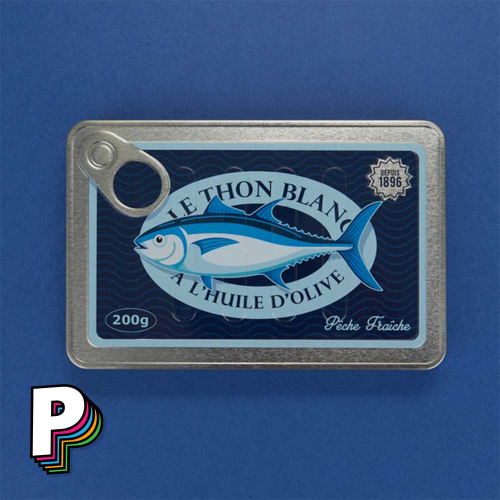 Carnet en forme de boîte de thon conserverie avec pages bleues