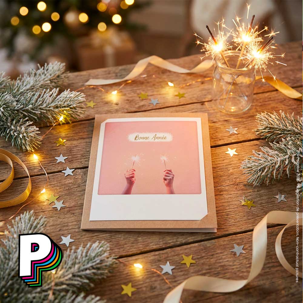 Carte “Bonne Année” avec enveloppe : 2 mains avec cierges magiques