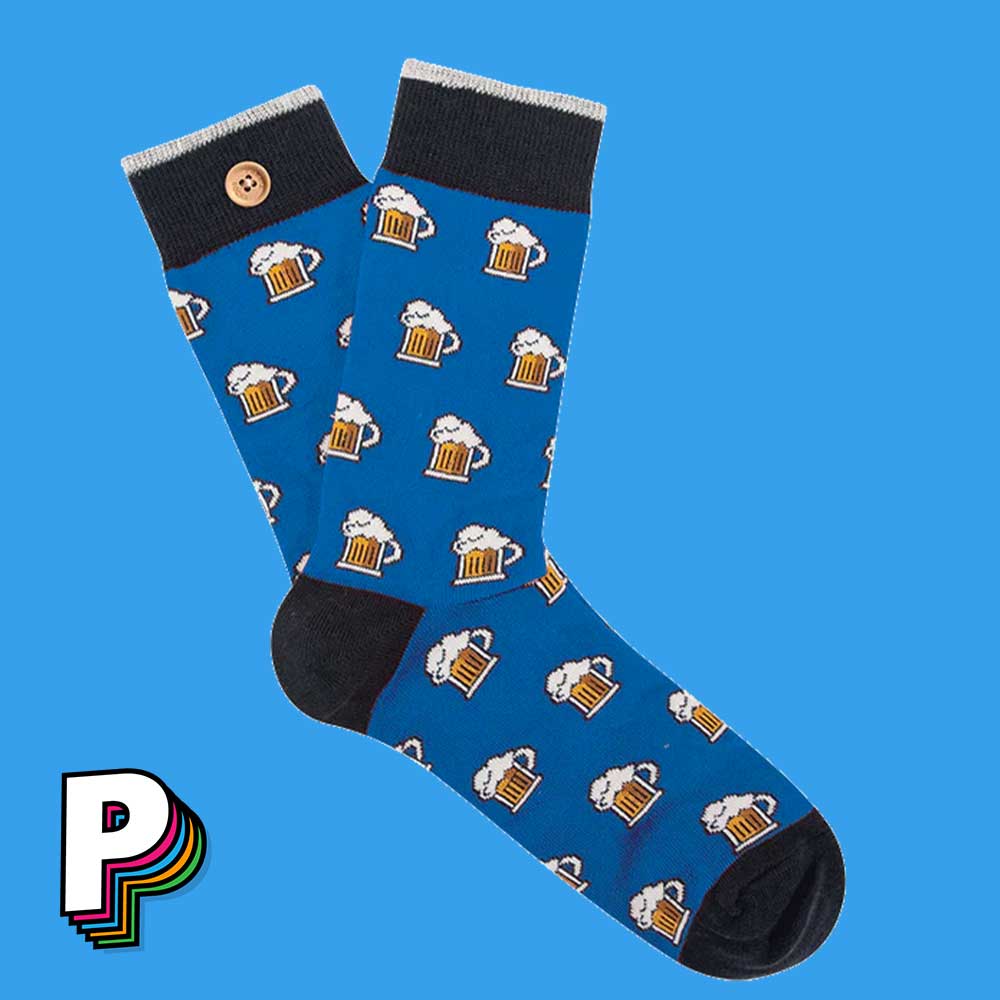 Paire de Chaussettes Léopold et Zoé originales Motif Bières Bleues - Cabia