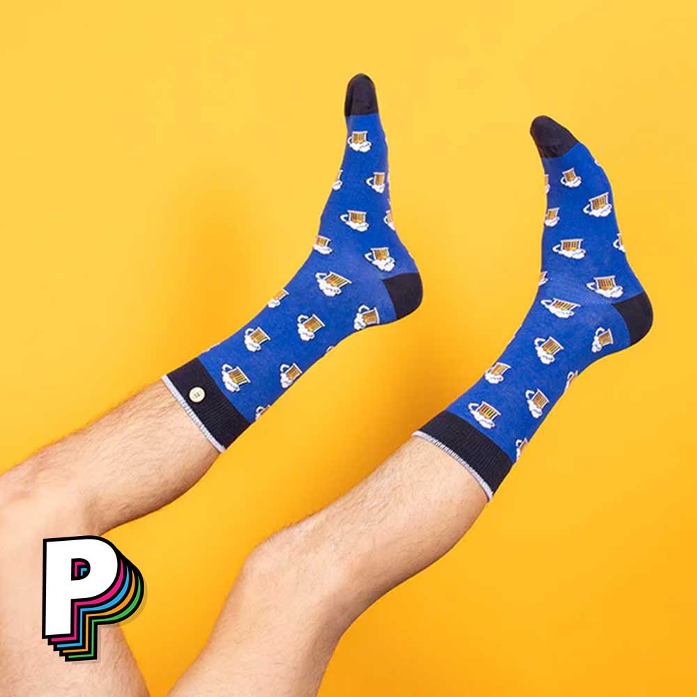 Chaussettes Léopold et Zoé - Motif Bières Bleues - Cabaia sur pieds