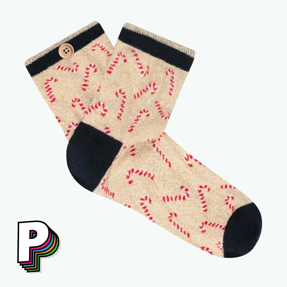 Chaussettes beiges Sucres d'Orge – Ambre et Fabricio – Cabaïa avec paillettes