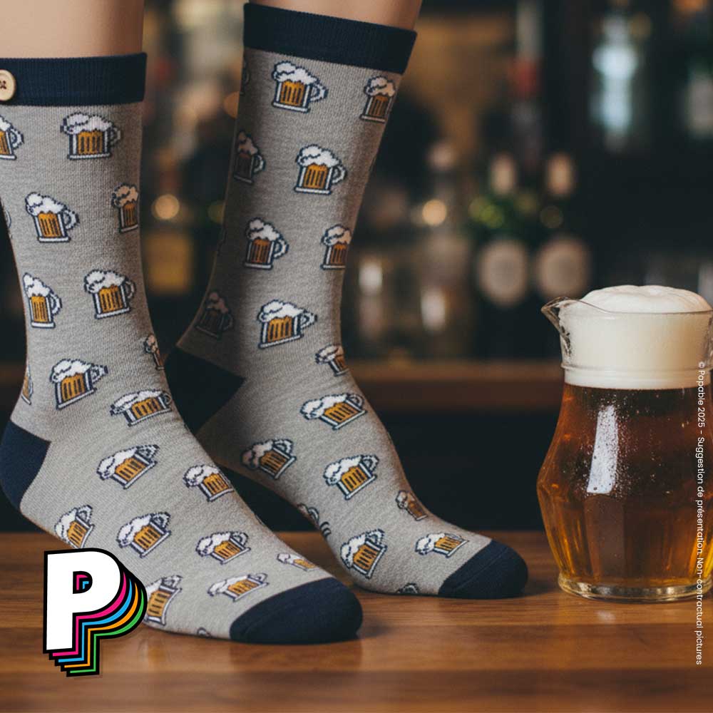 Chaussettes Grises Bières sur un bar - Léopold et Zoé - Cabaia
