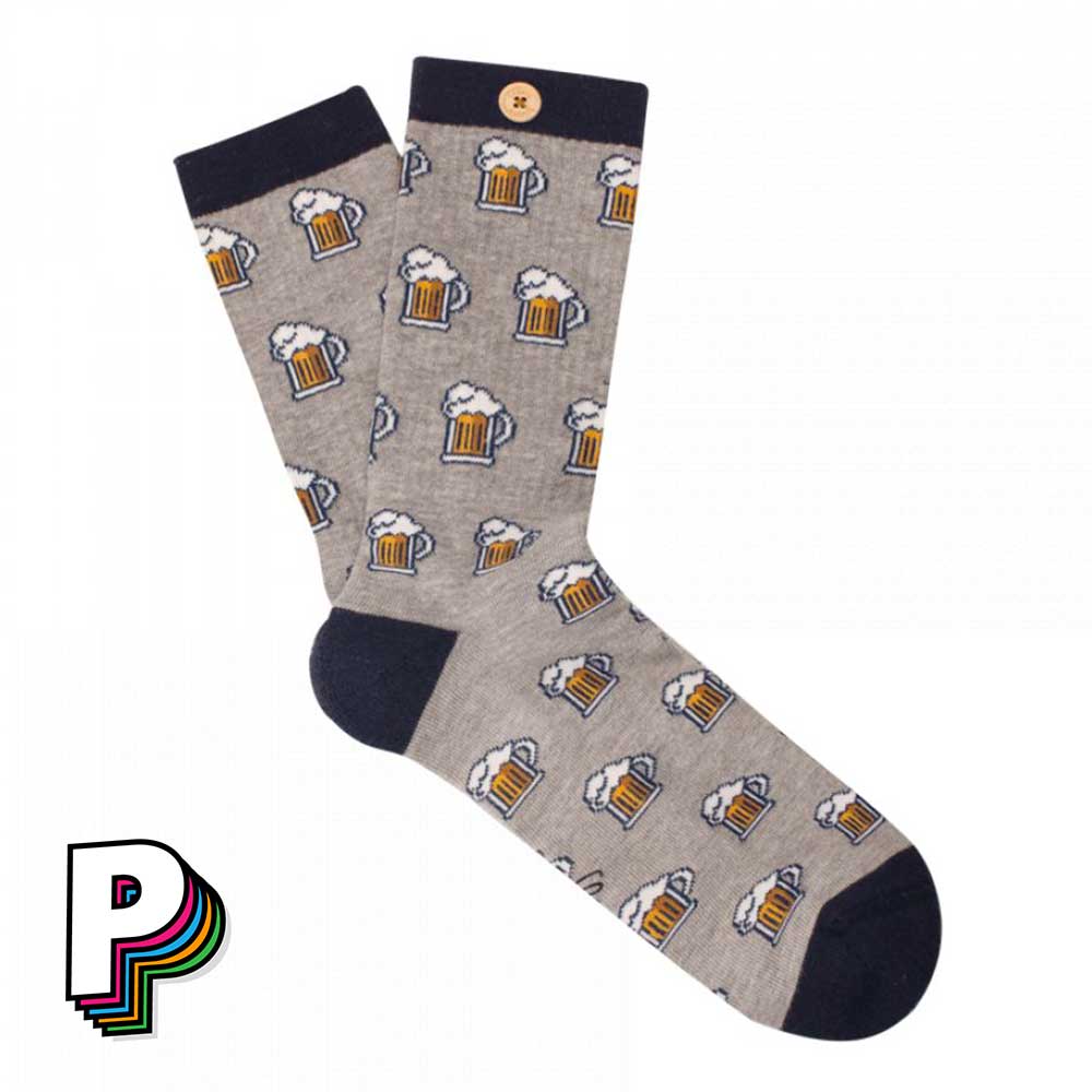 Chaussettes Grises Motif Bières - Léopold et Zoé - Cabaia