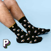 Chaussettes noires Bières - Charles et Justine - Cabaia sur des pieds d'homme