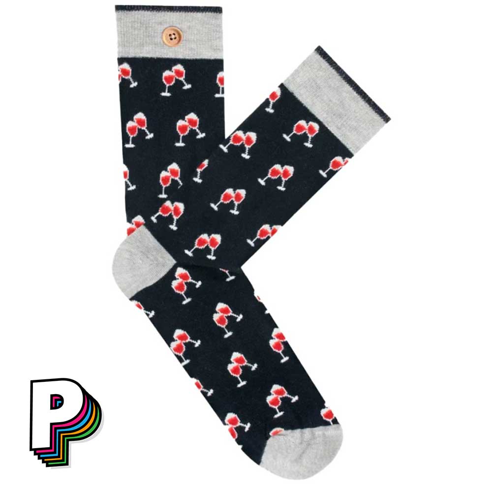 Chaussettes bleues “Verres de vin” – Lorenzo et Virginie – Cabaïa