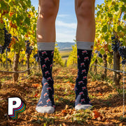 Chaussettes bleues “Verres de vin” – Lorenzo et Virginie – Cabaïa dans vigne