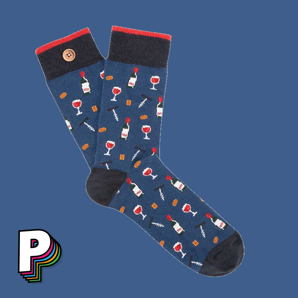 Chaussettes bleues “Apéro Vin” – David et Paloma – Cabaïa