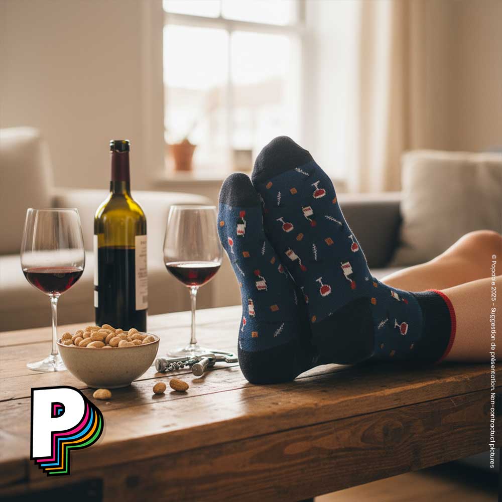 Chaussettes bleues “Apéro Vin” – David et Paloma – Cabaïa