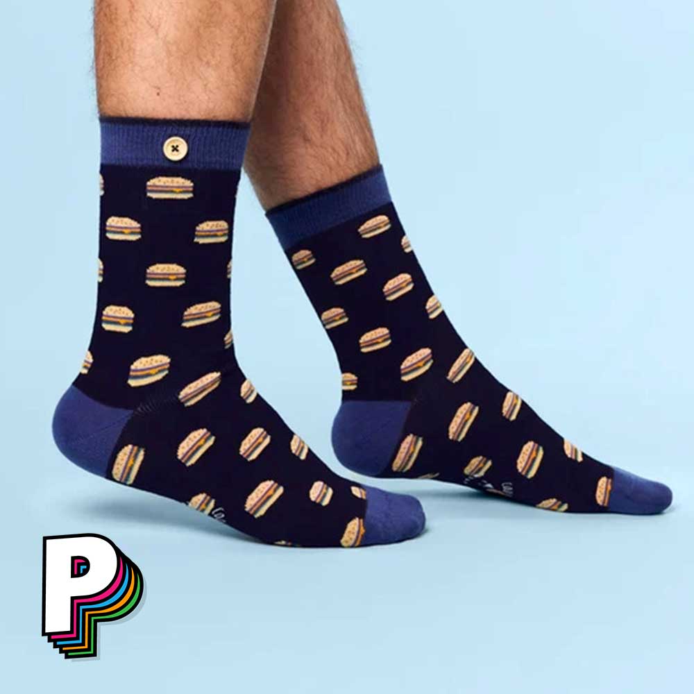 Chaussettes bleues “Burger” – Ben et Gabriel – Cabaïa sur des pieds