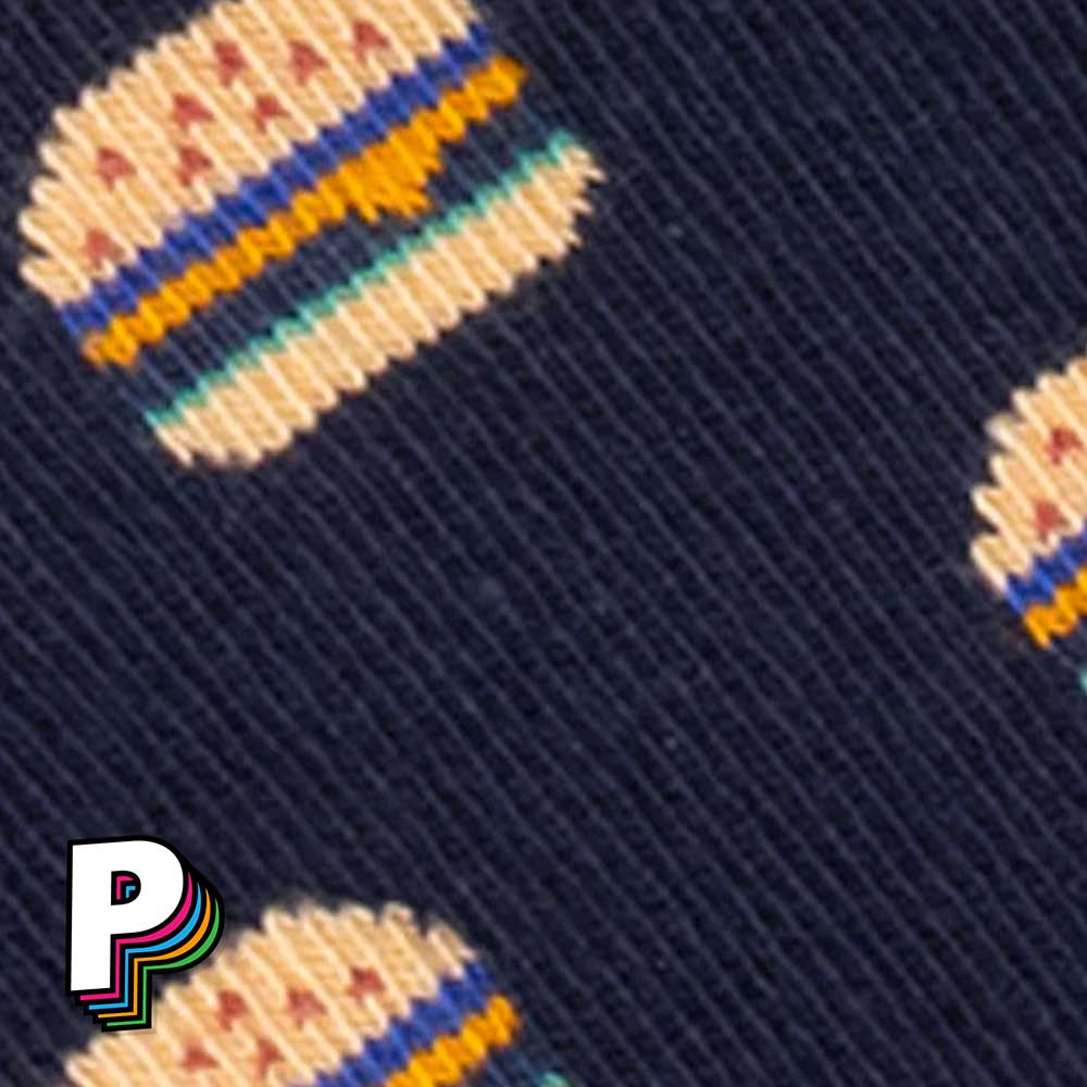 Motifs Chaussettes bleues “Burger” – Ben et Gabriel – Cabaïa