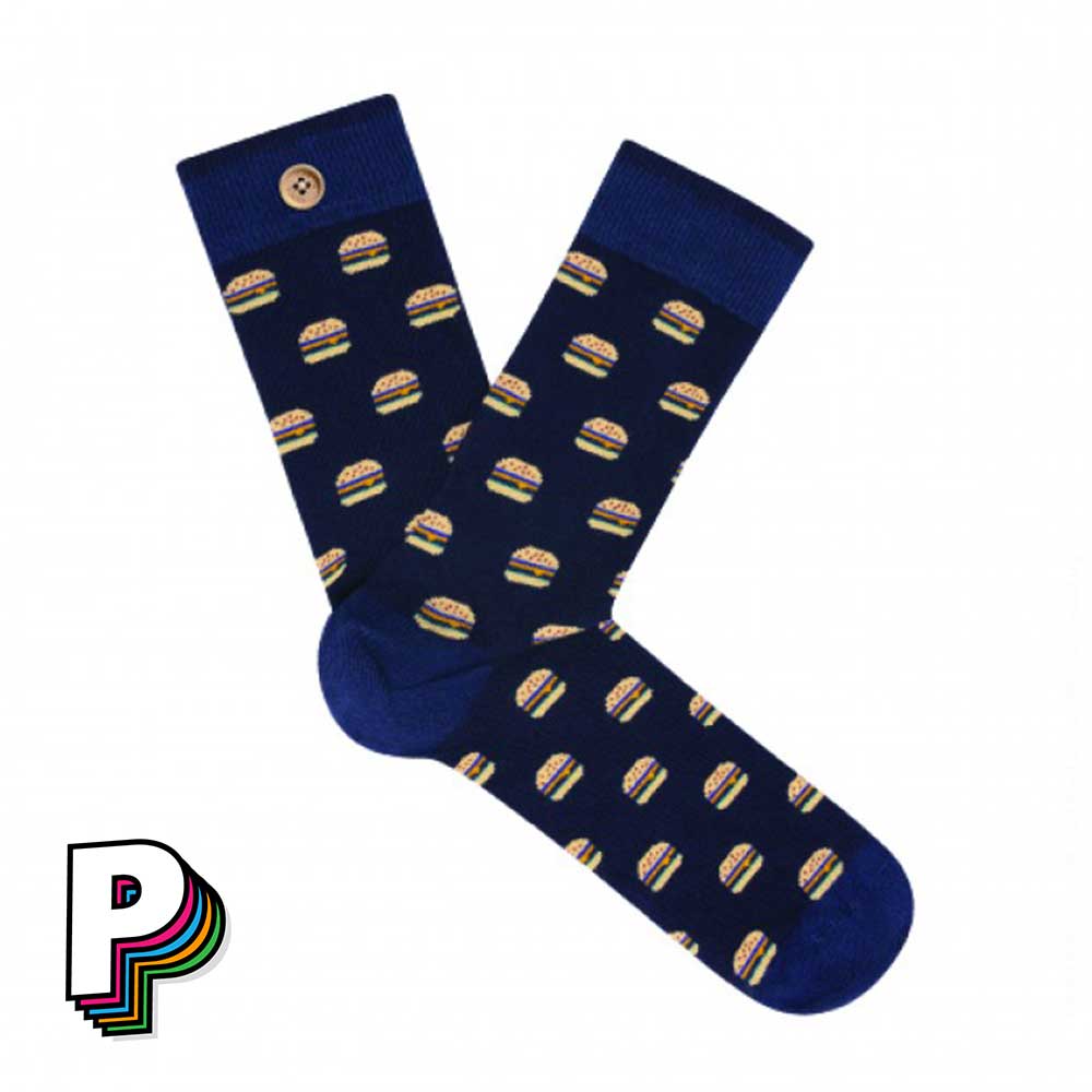 Chaussettes bleues “Burger” – Ben et Gabriel – Cabaïa