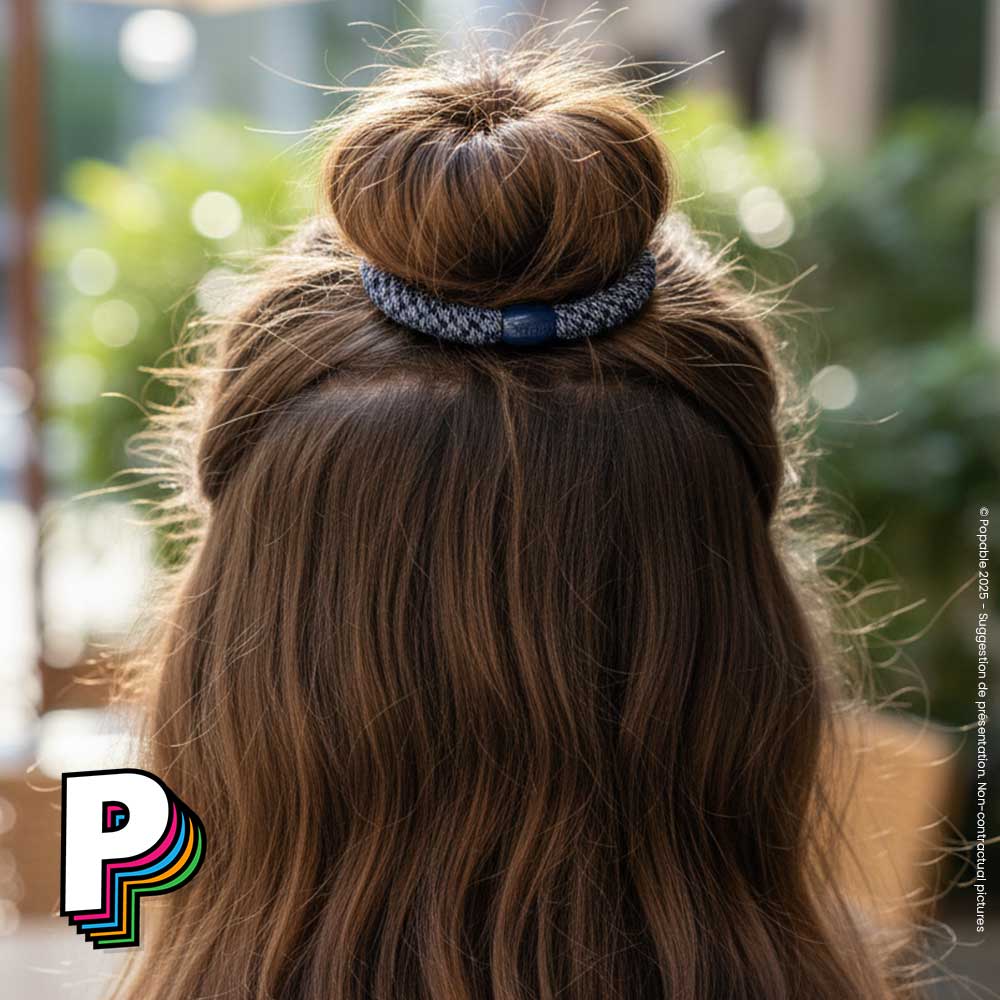 Chouchou & Bracelet 2 en 1 Bleu Glitter Pailleté de Kknekki avec coupe cheveux chignon