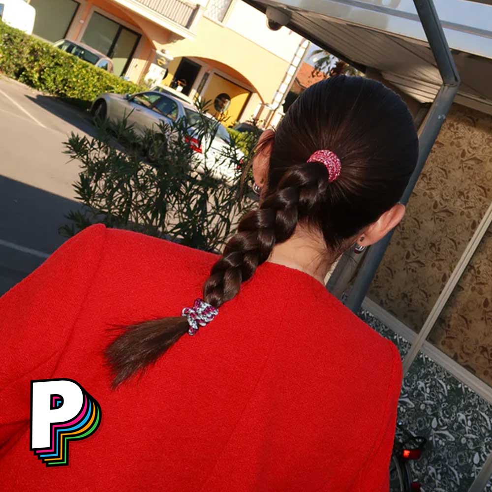 Chouchou & Bracelet 2 en 1 Rose Glitter Pailleté de Kknekki sur cheveux