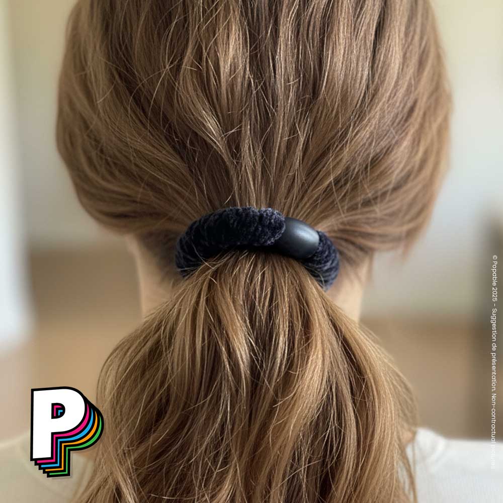 Chouchou & Bracelet 2 en 1 en velours indigo Velvet de Kknekki dans cheveux