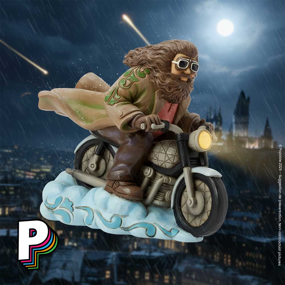 Figurine Hagrid en moto volante de Harry Potter by Jim Shore illustration en vol
