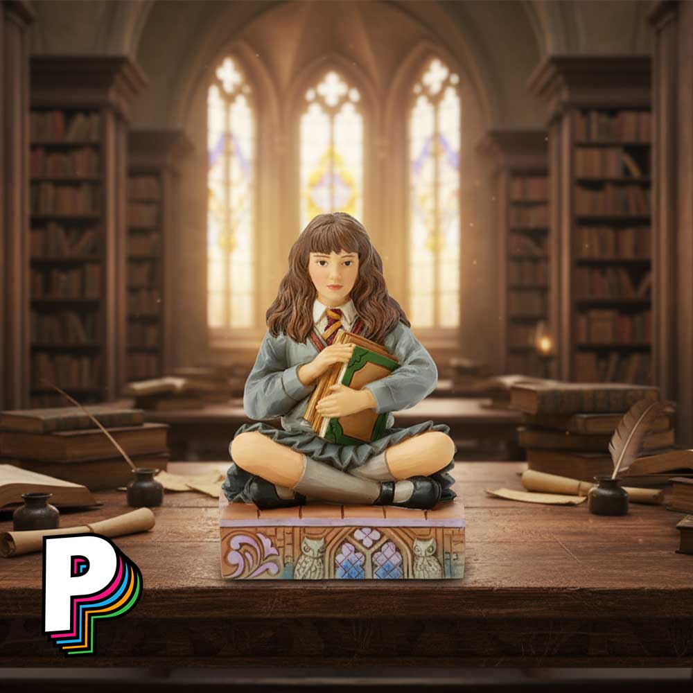 Figurine Hermione Granger avec Livres Harry Potter by Jim Shore dans bibliothèque Poudlard