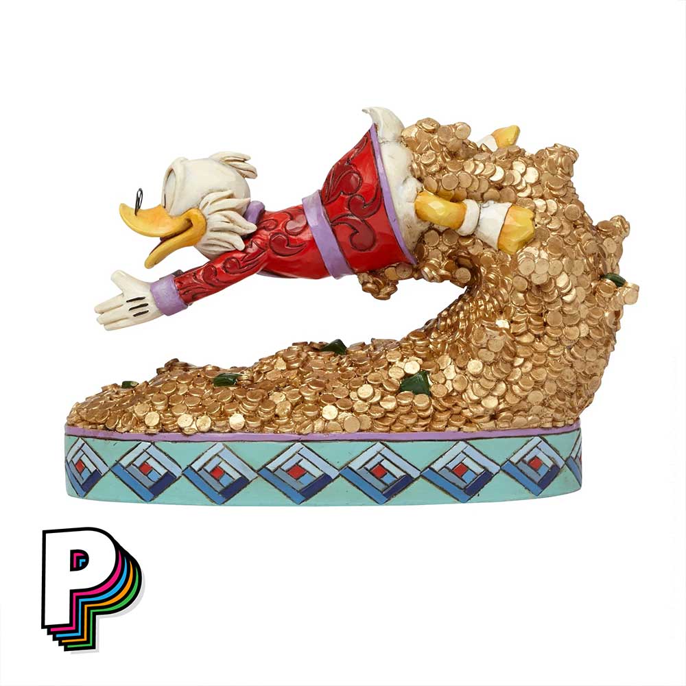 Figurine Oncle Picsou "Plonger dans un Trésor" de Disney côté gauche