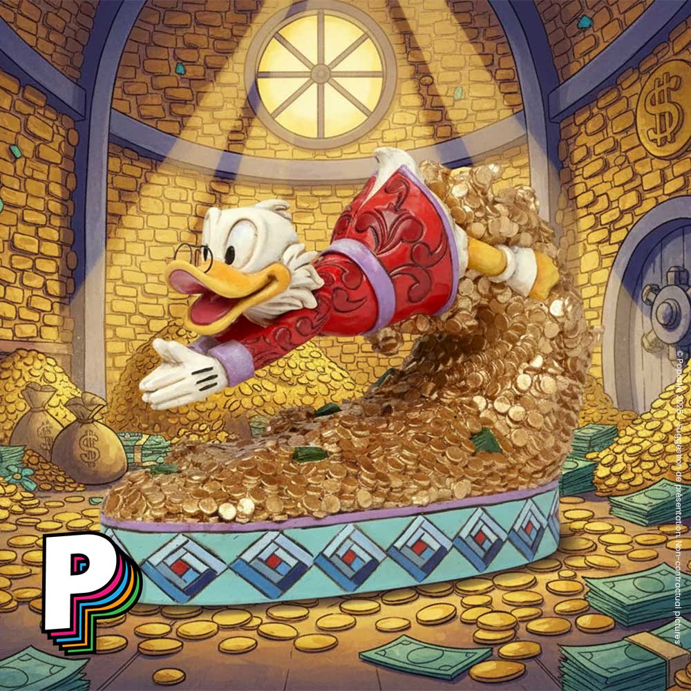 Figurine Oncle Picsou "Plonger dans un Trésor" de Disney illustration