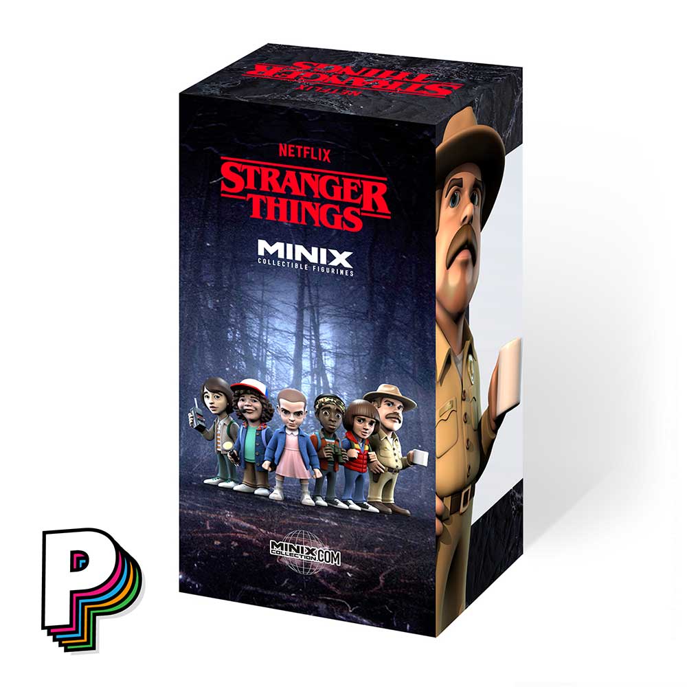 Facing arrière boite de la Figurine Shérif Jim Hopper avec sa tasse Stranger Things de Minix