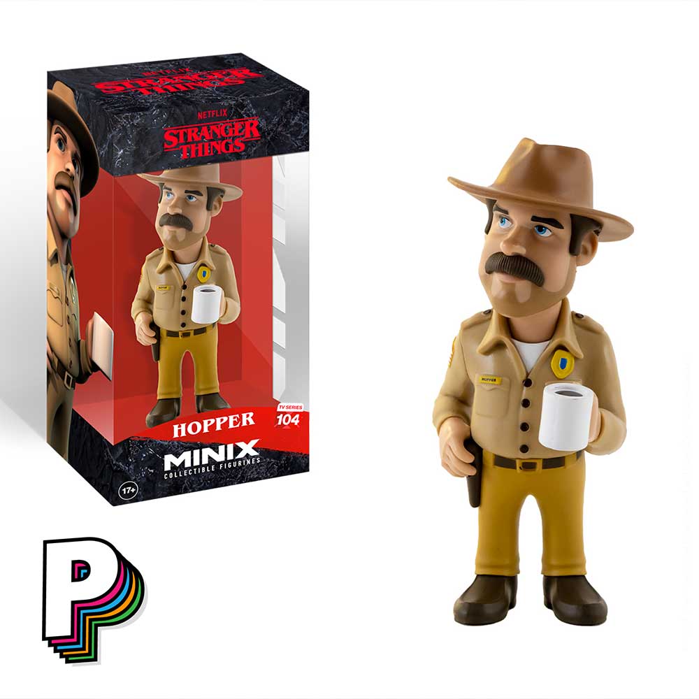 Figurine Shérif Jim Hopper avec sa tasse Stranger Things de Minix avec sa boite