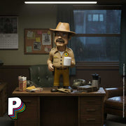 Figurine Shérif Jim Hopper avec sa tasse Stranger Things de Minix dans son bureau