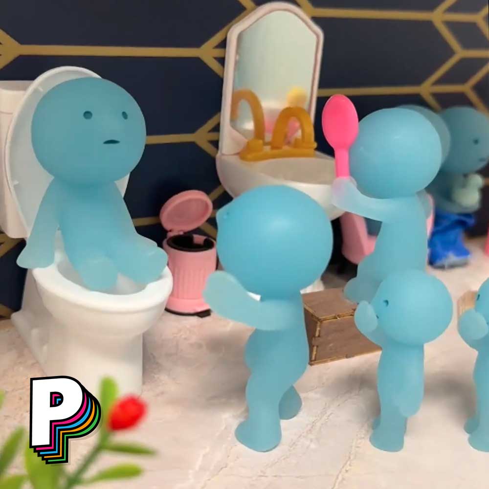 Figurine Smiski Toilet WC Blind Box mise en scène toilette