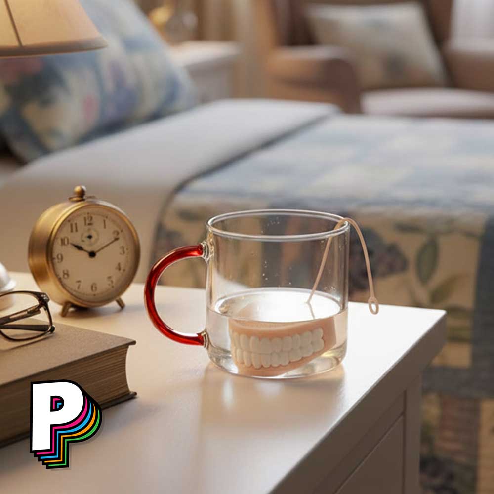 Infuseur thé dentier rose et blanc en silicone table de chevet chambre