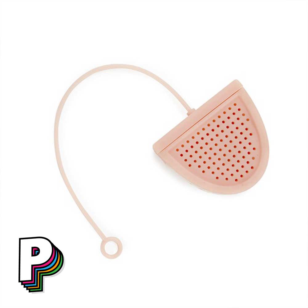 Infuseur thé dentier rose et blanc en silicone dos avec trous