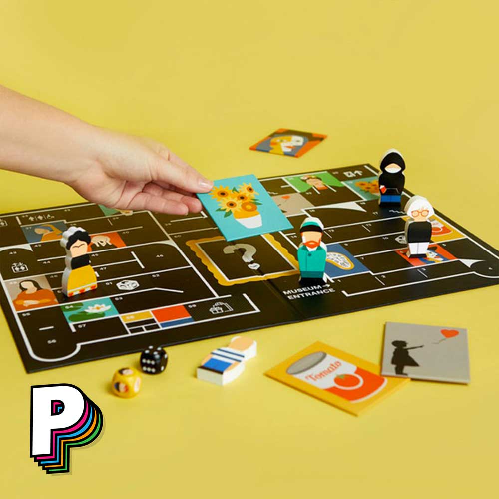 Plateau avec carte en carton Jeu de l'Oie revisité autour de l'Art