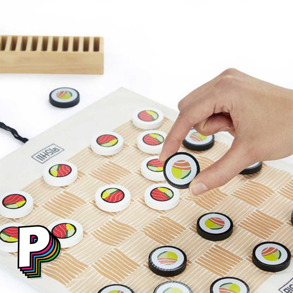 Jeu de dames Damakis en bois version Sushi détails des pions sushis makis