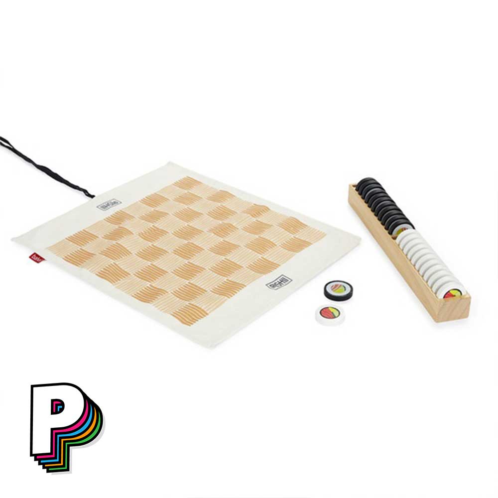 Le plateau en tissu et le rangement des pions sushis en bois