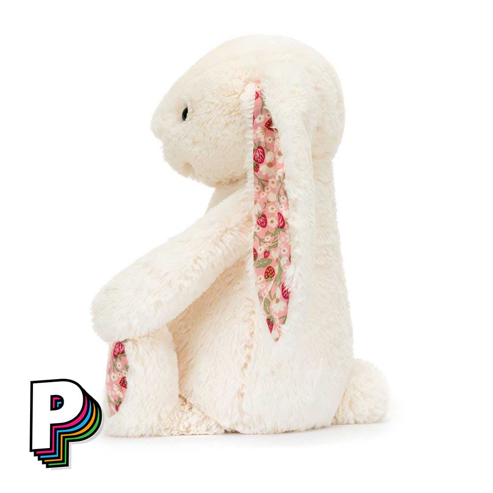 peluche lapin Peluche lapin crème blossom "Berry" de Jellycat medium de côté