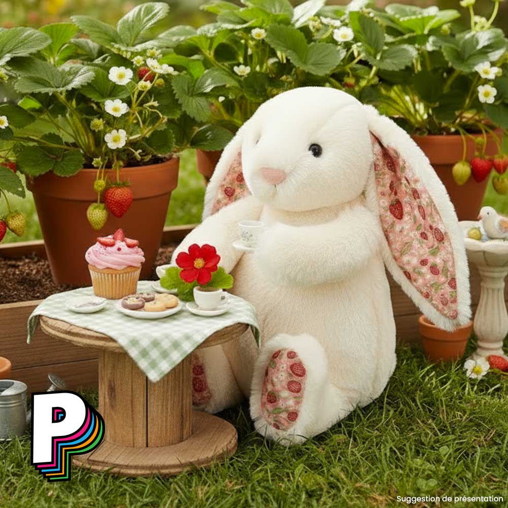 Peluche lapin crème blossom "Berry" de Jellycat en tea party