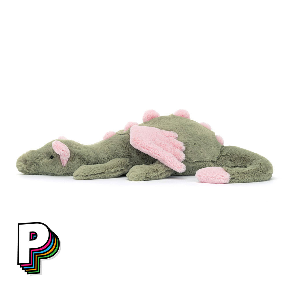 Peluche dragon malachy jellycat de côté