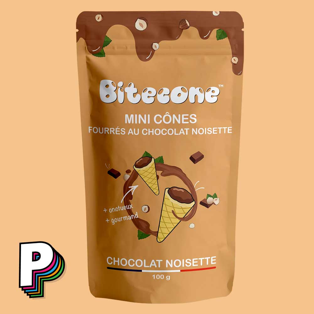 packaging Mini cônes fourrés au chocolat noisette de Bitecone