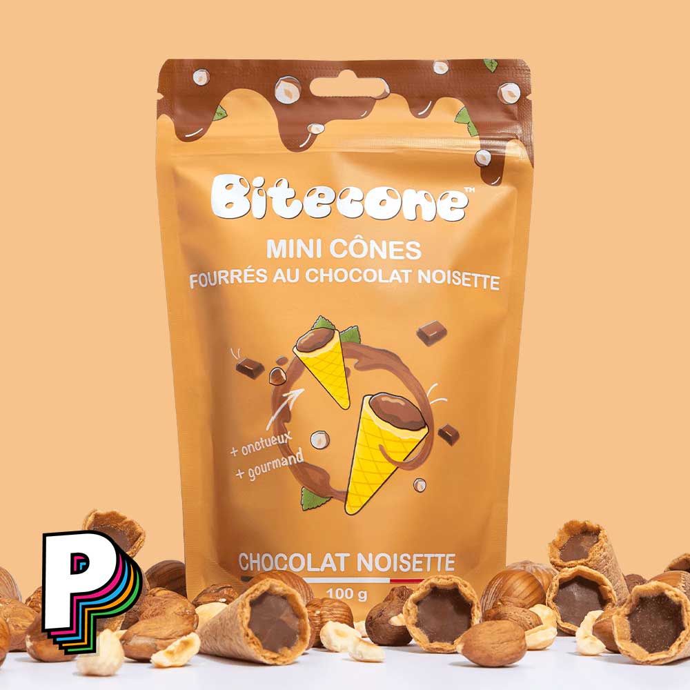 Packaging Mini cônes fourrés au chocolat noisette de Bitecone