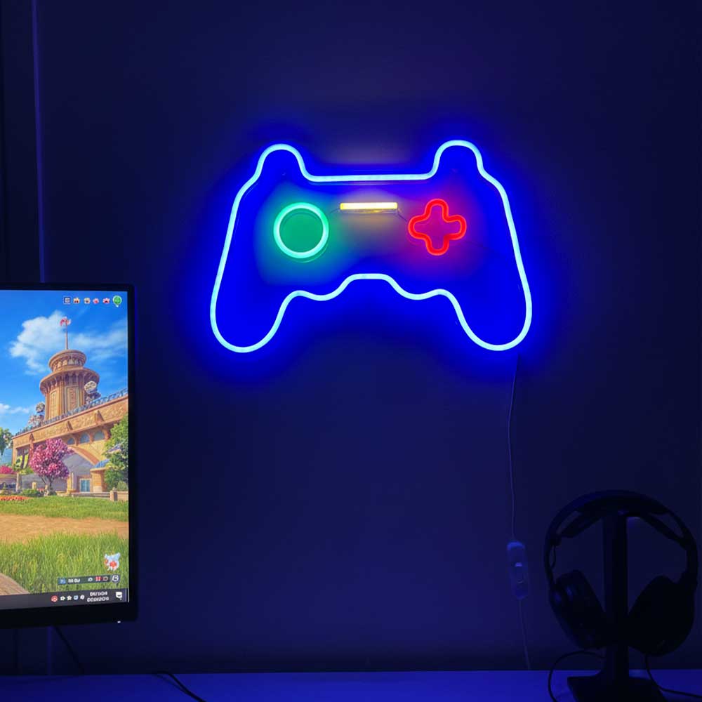 Néon Mural Manette Jeu-Vidéo de Pasteq dans chambre gaming
