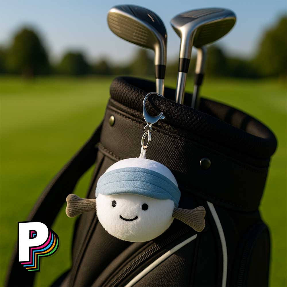 Porte-clé Balle de Golf Amuseable Jellycat sur un sac de golf