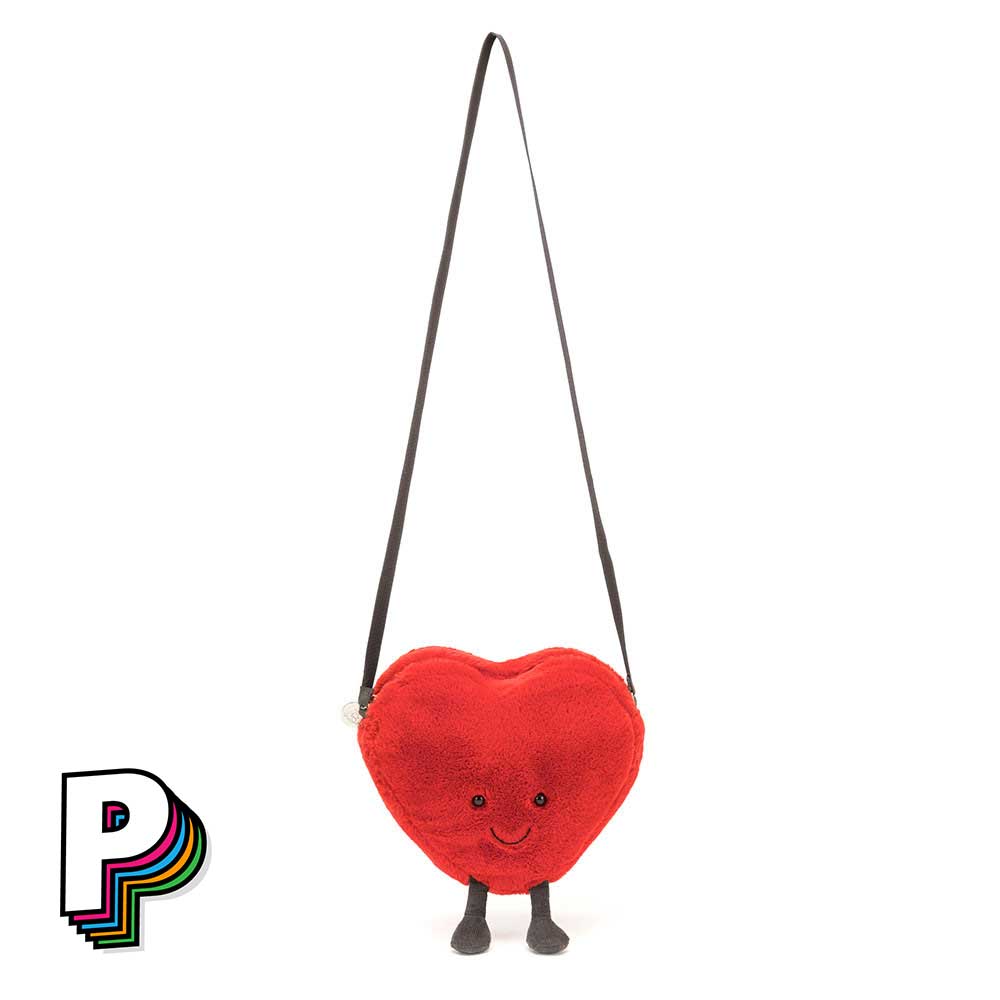 détail de la bandoulière du sac peluche coeur