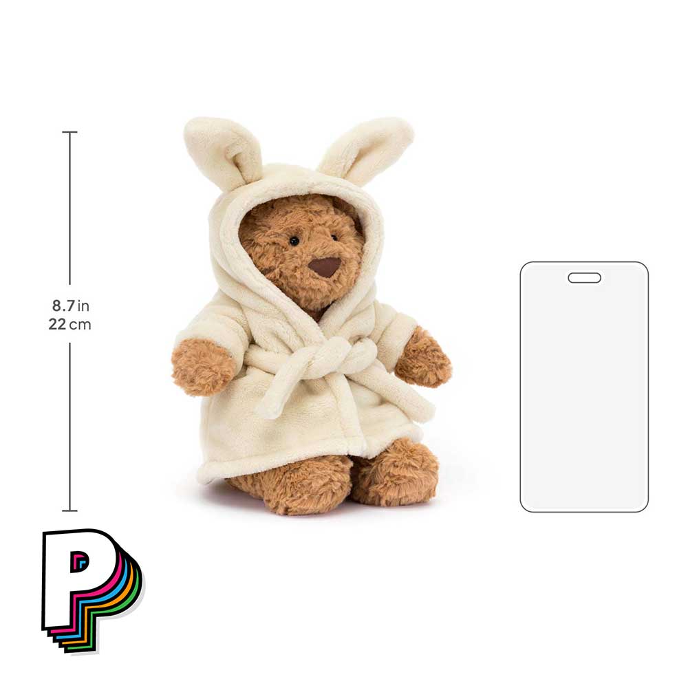 Dimensions peluche Ours Bartholomew avec Peignoir Lapin de Jellycat