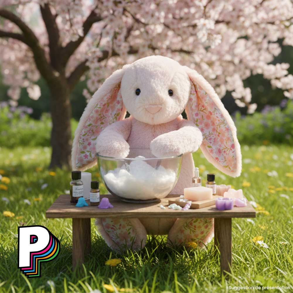 Peluche lapin rose Blossom 'Cherry' de Jellycat qui fabrique savon