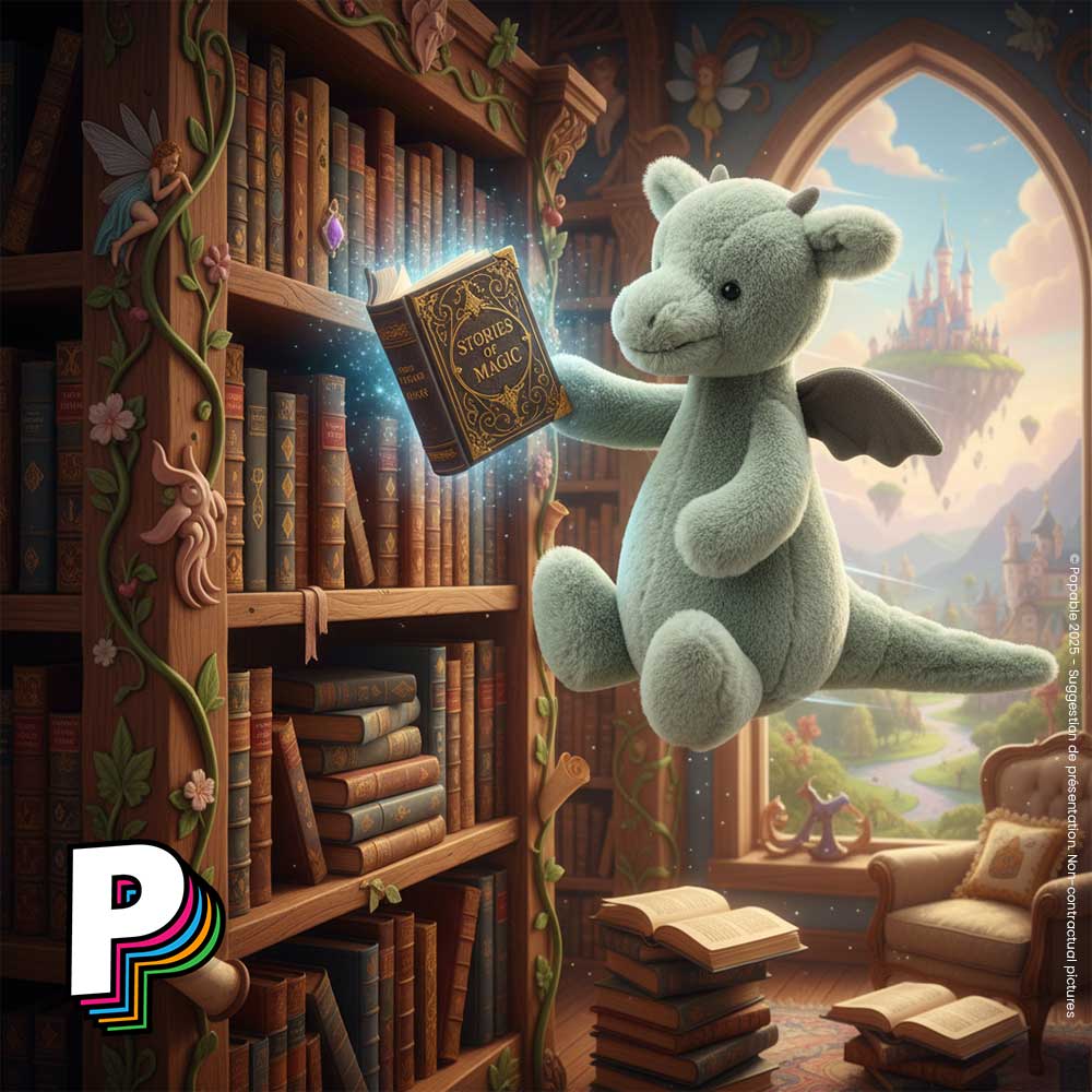 Peluche Dragon Vert Bashful Jellycat avec livre magique